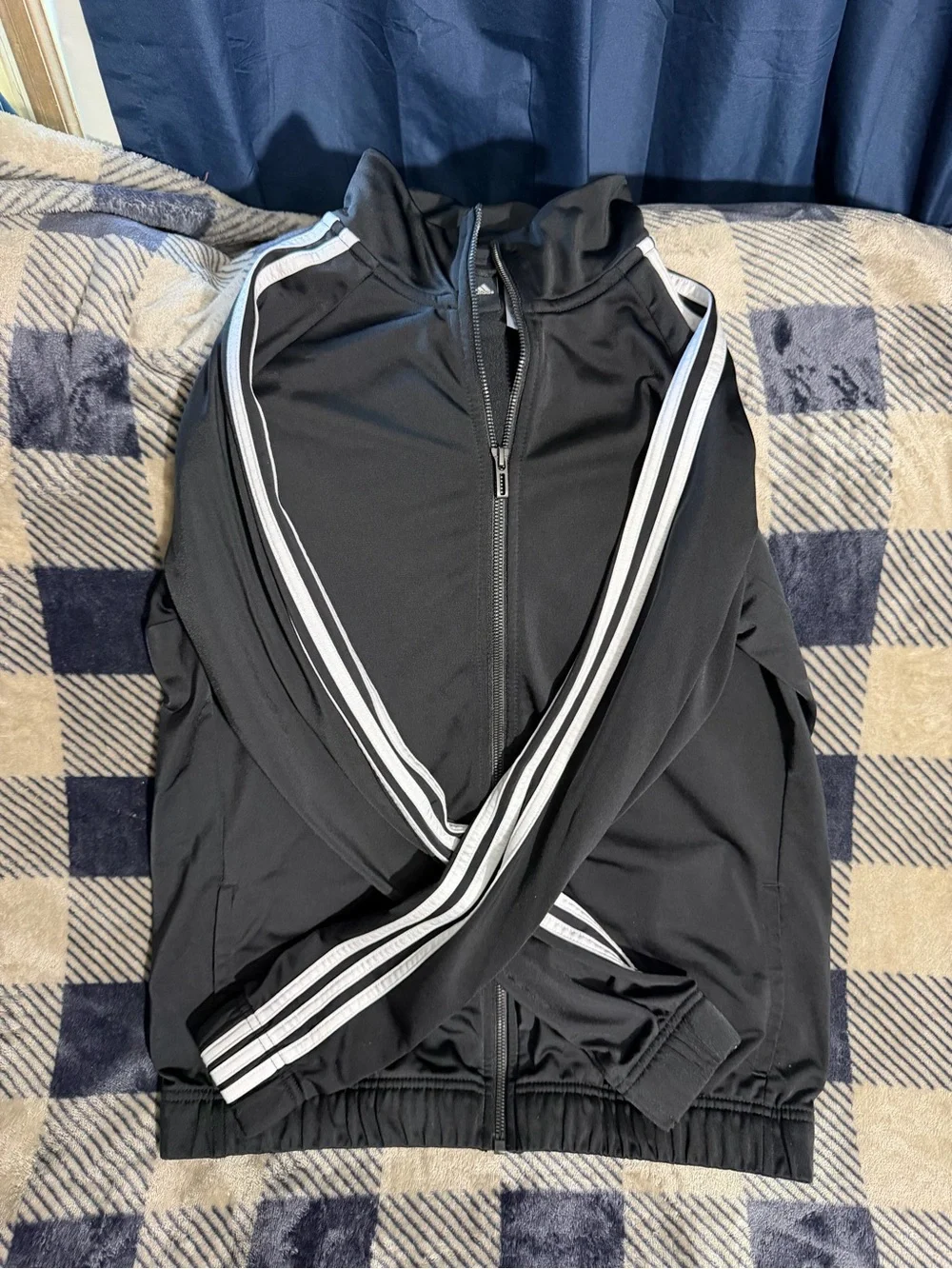 adidas Youth Black Track Jacket with White Stripes